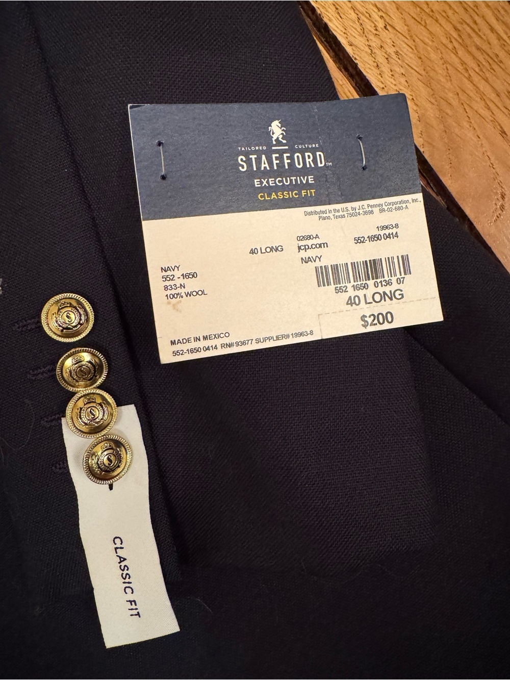 Stafford Navy Blazer with Gold Buttons - Picture 6 of 12